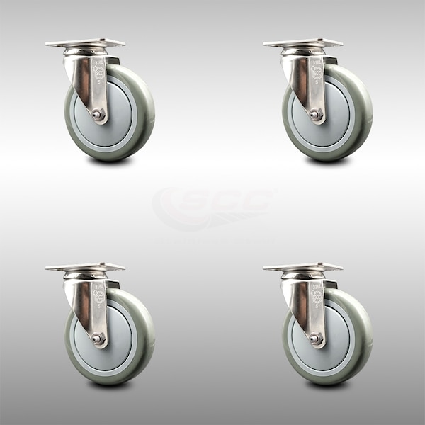 5 Inch 316SS Gray Polyurethane Wheel Swivel Top Plate Caster Set
